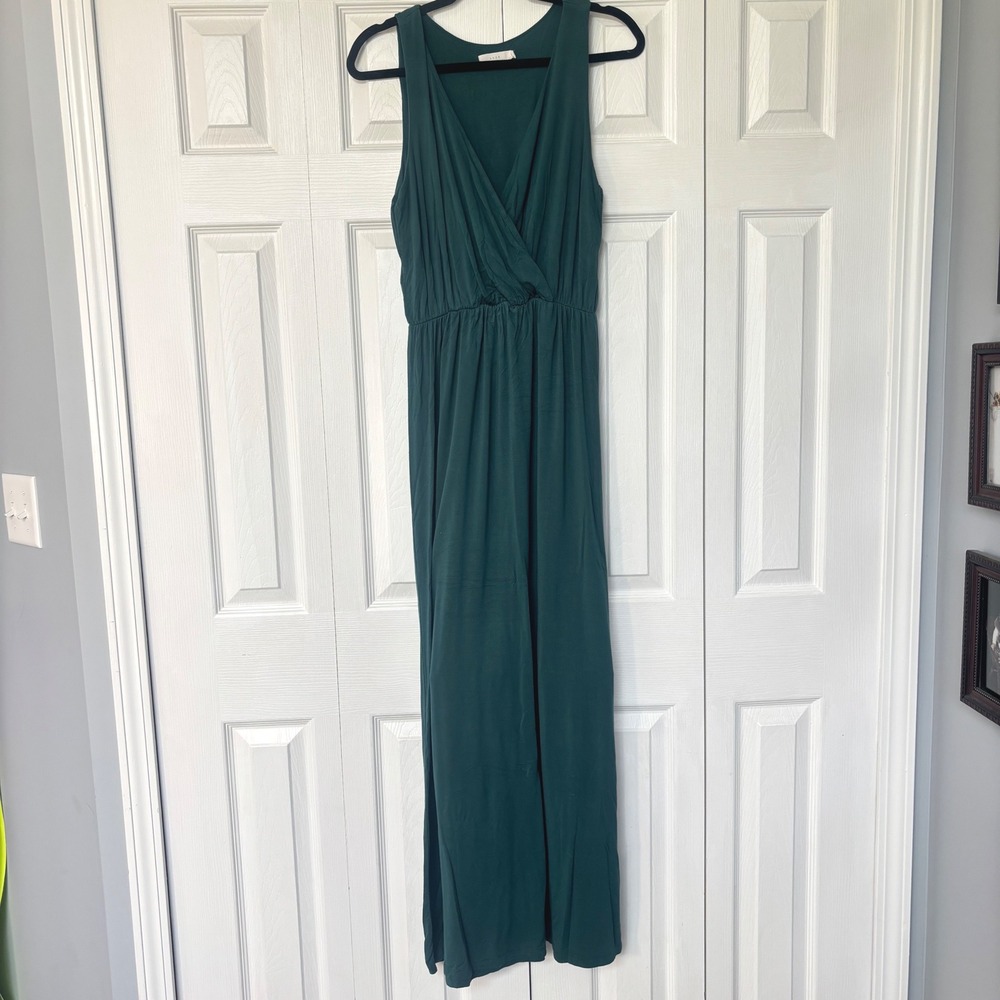 Lush Teal Green Sleeveless Maxi Dress Surplice V-Neck Elastic Waist Large